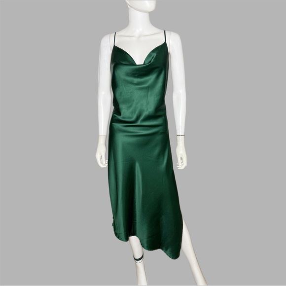 Petal & Pup Emerald Green Persia Satin Sheath Midi Dress